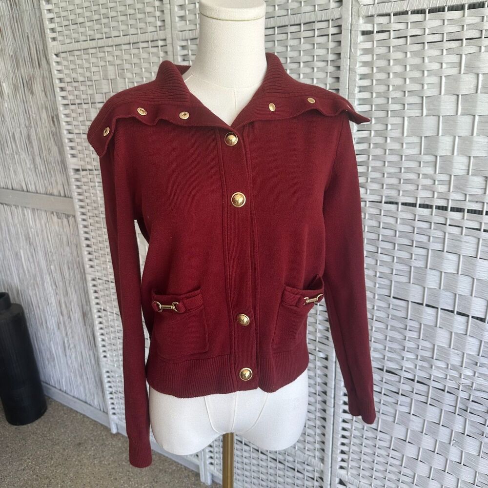 Michael Kors Burgundy Dark Red Womens XS Cardigan Heavy Gold Hardware